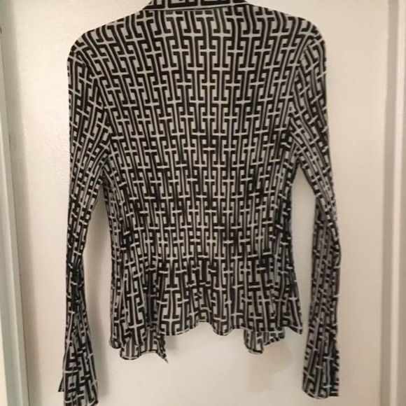 Crinkle black and white geometric print shirt M - Picture 5 of 8